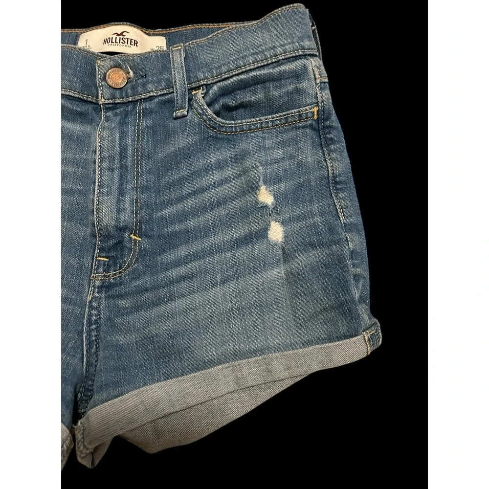 Hollister Size 1 Womens Blue Cotton Stretch Hi-Rise‎ Boyfriend Denim Shorts